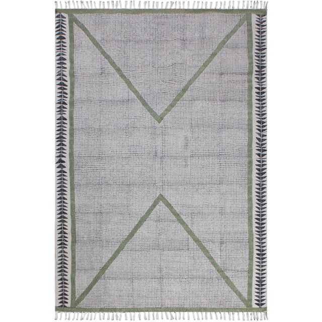 Casavani Tapis d'Extérieur Fait à la Main Boho Durrie, Vert 10x10 Pi