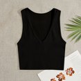 thumbnail image 2 of AherBiu Camisole Tops for Women Summer V Neck Low Cut Ribbed Knitted Slim Fitting Stretchy Solid Color Cropped Tank Tops, 2 of 3