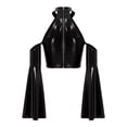 thumbnail image 4 of Linjinx Womens Wet Look Off Shoulder Flared Sleeve Crop Tops Rave Party Cut Out Camis Clubwear Black XL, 4 of 6