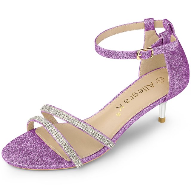 BLISSFUL STEP Women's Glitter Ankle Strap Stiletto Heel Sandals