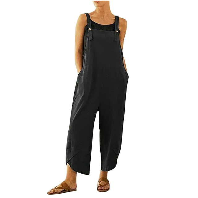 Birdeem Combinaison Pantalon à Bretelles Sans Manches pour Femme, Mode Été, Unie, Décontractée, avec Boutons et Poches
