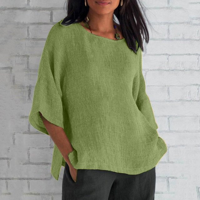 Blouses, Hauts et T-Shirts pour Femmes Grande Taille en Liquidation Femmes Dames Manches Raccourcies Col Rond Coton Chemise Ample Blouse