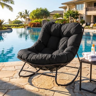 Costway Patio Papasan Rocking Chair,Oversized Egg-shaped Rocker with Thick Cushioned Seat Black