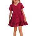 thumbnail image 1 of Kmbangi Robe à Pois Rouges pour Maman et Moi, Manches Courtes, Col en V, Ourlet à Volants, Été, Décontractée, Ligne A, Parent-Enfant, 1 of 9