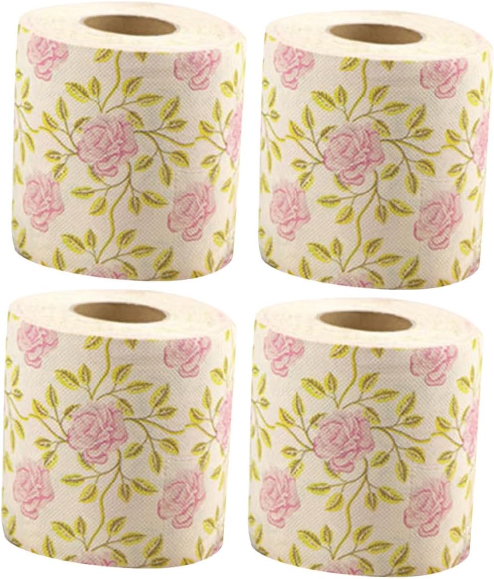 Kichvoe 4 Rolls Rose Print Toilet Paper Bamboo Pulp Soft Absorbent Tissues Creative Bathroom Decor for Birthday Party Decorations Home Restaurant