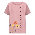 thumbnail image 4 of Pisexur Hauts d'Été pour Femmes, Hauts pour Femmes, Hauts de Sortie pour Femmes, Hauts pour Dames, T-Shirt à Boutons Imprimé Mode Décontractée Col Rond d'Été pour Femmes Rose,m, 4 of 5