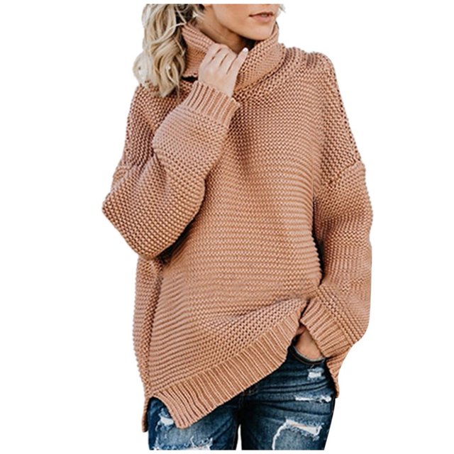IROINID Chandail à Col Roulé pour Femmes Couleur Unie Ample Mi-Longueur Manches Longues Ligne Épaisse