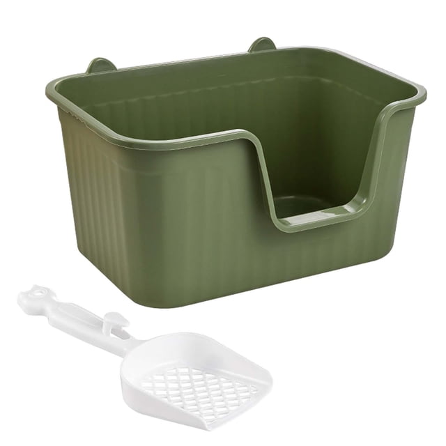 DOLITY Cat Litter Basin Bedpan Kitten Potty Toilet with Portable Open Green XL