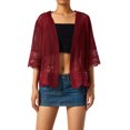 thumbnail image 1 of Summer Women's Open Front Shrug Short Sleeve Solid Color Lace Patchwork Cardigan Sheer Bolero Cover Up, 1 of 9