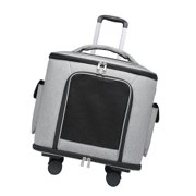 Bunblic Cat Carrier with Universal Wheels Telescopic Handle Portable Handbag Pet Rolling Carrier for Large Cats Puppy Camping Outdoor Gray