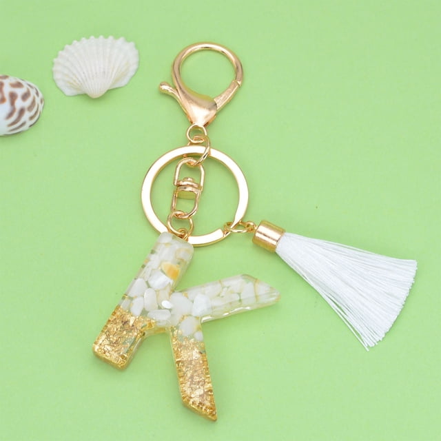 New White Tassel Letter Key Chain Crystal Drop Pendant Fashionable Bag Key Chain