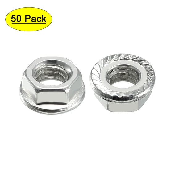 Unique Bargains M6 Serrated Flange Hex Lock Nuts Carbon Steel 50 Pcs