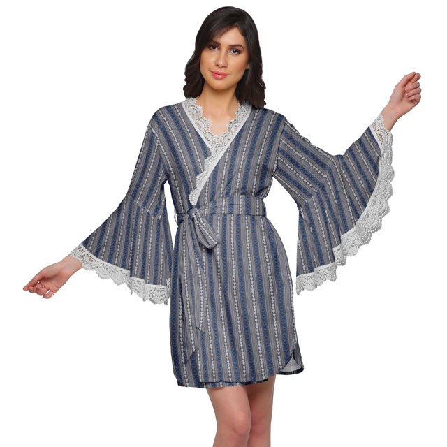 Moomaya Peignoir Imprimé pour Femmes Robe de Chambre Courte en Coton Peignoir d'Été