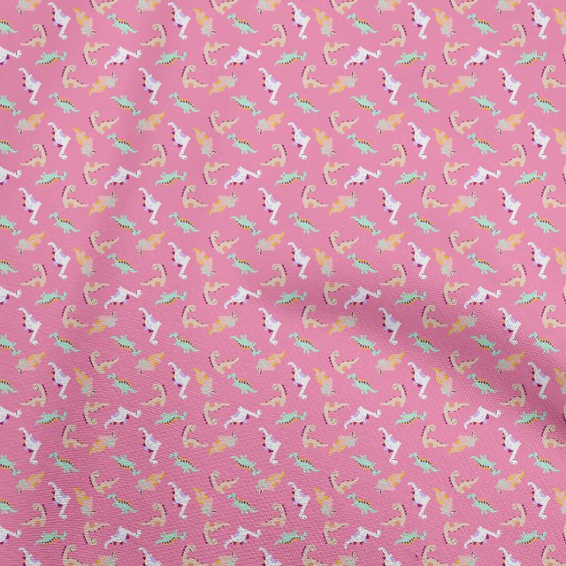 oneOone Viscose Chiffon Pink Fabric Colorful Dinosaur Cartoon Craft Projects Decor Fabric Printed By The Yard 42 Inch Wide