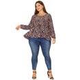 thumbnail image 3 of GRACE & GRANDEUR Plus Size Blouses for Women V Neck Button Up Ruffle Flowy Tunic Peplum Tops Black 1X, 3 of 6