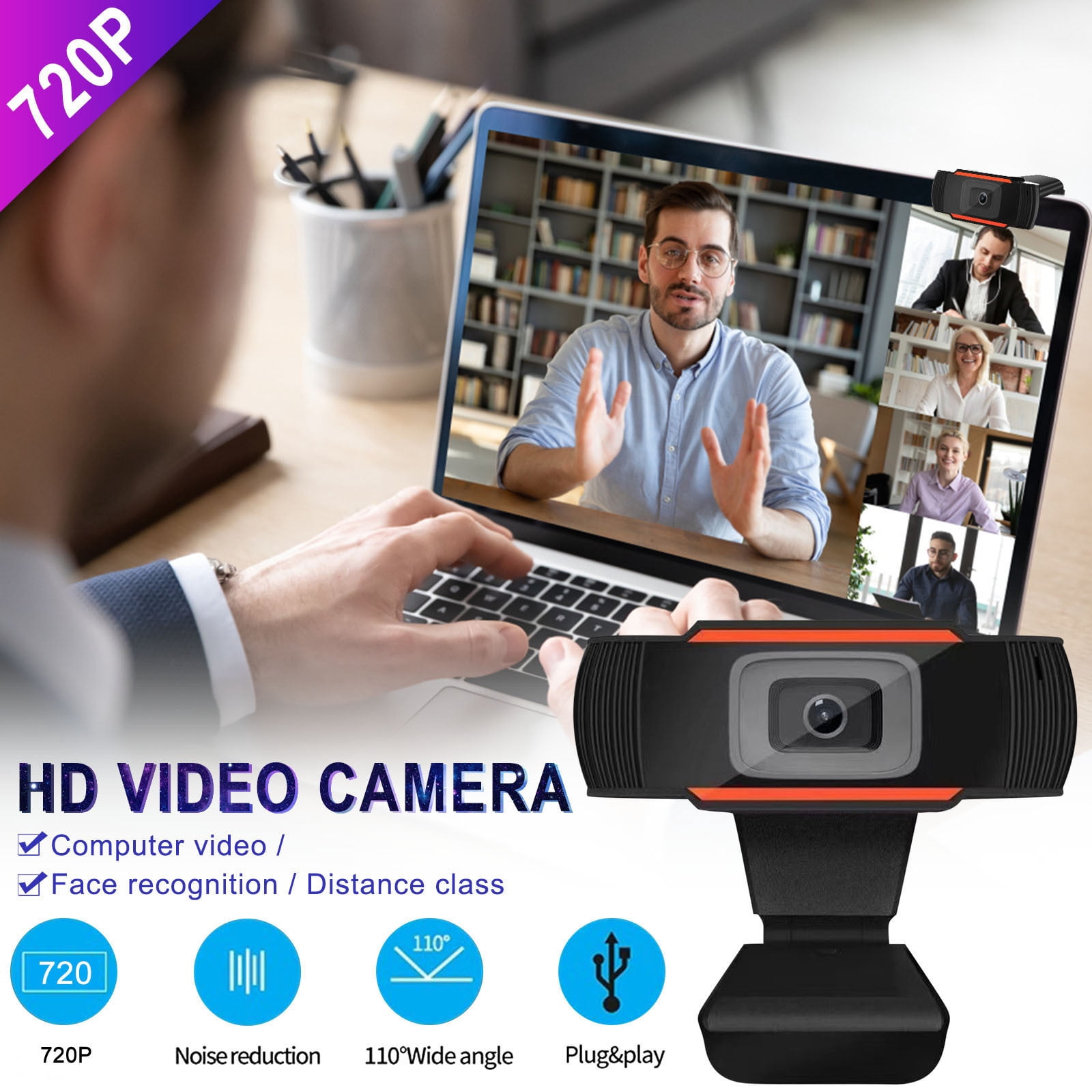 TopLLC 720P Webcam With Microphone, Manual Focus Webcam, Computer Camera Web Camera PC Webcam For Video Calling Recording Conferencing 1 MillionPixels on Clearance