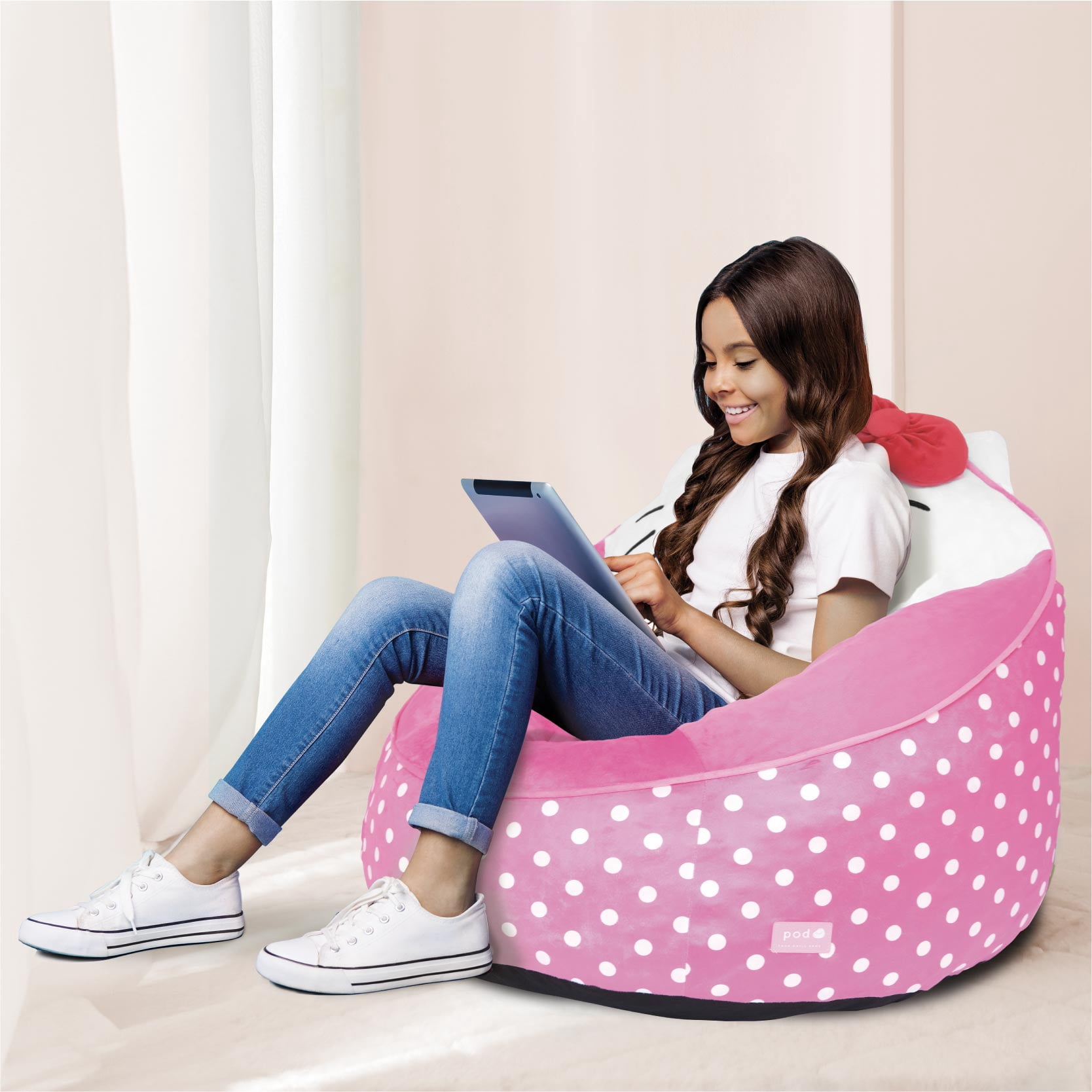 Fauteuil pouf en mousse compressée Hello Kitty pour enfants, rose