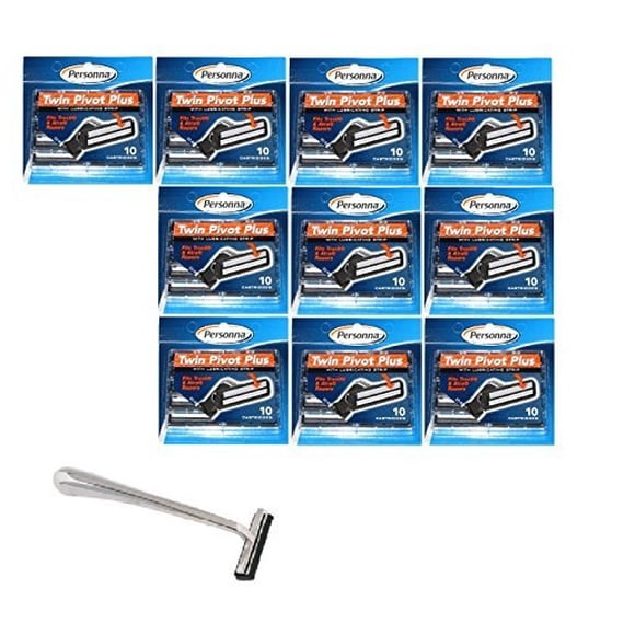 Trac II Manche Chromé + Personna Twin Pivot Plus Cartouches de Rasoir avec Bande Lubrifiante pour Rasoirs Atra et Trac II 10 Unités (Lot de 10)