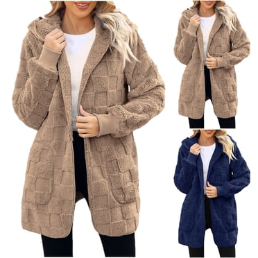 Yuyuzo Cardigans for Women Sherpa Fuzzy Open Front Fleece Hooded Jackets Winter Warm Outwear Soft Coats