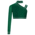 thumbnail image 3 of Manyakai Kids Girls Shiny Rhinestone Jazz Latin Modern Lyrical Dance Crop Tops Irregular Shoulder Green 6, 3 of 7