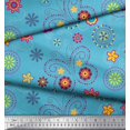 thumbnail image 2 of Soimoi Blue Viscose Chiffon Fabric Insect & Floral Clip Art Decor Fabric Printed BTY 42 Inch Wide, 2 of 3