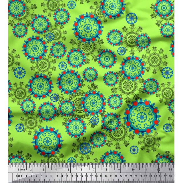 Soimoi Poly Georgette Fabric Floral & Damask Ethnic Printed Fabric 1 Yard 52 Inch Wide