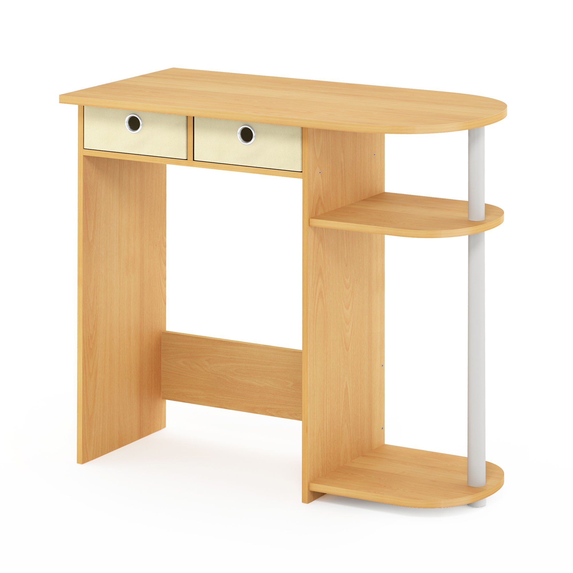 Furinno Go Green 32-Inch Oak Computer Desk, Office Desk with 2 Side Shelves and Storage Bins, Rectangular Home Office Desk, Gaming Desk for Home Office, Bedroom, Study Room, Light Beech