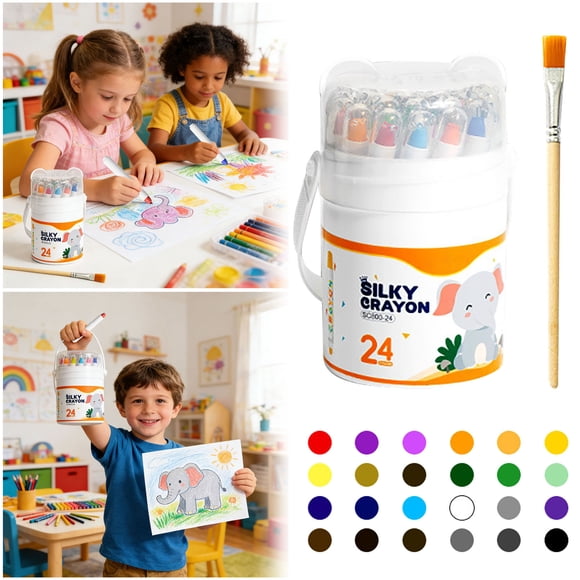 Outdor Craies de Cire : l'Art Ultime pour Enfants Craies de Cire pour Tout-Petits 1 3 et Enfants 4 8 Craies de Cire Lavables 2 4 Prise Facile Art pour Garçons et Filles (24 Couleurs) 100 ml