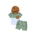 thumbnail image 1 of xiaxaixu Kid Boy Pants Suit, Casual Party Hooded Neck Short Sleeve Tops + Drawstring Solid Color Pants, 1 of 9
