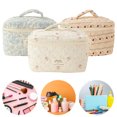 thumbnail image 1 of Homerr Floral Print Cosmetic Bag Cotton Makeup Pouch Floral Print Quilted Makeup Bag Large Capacity, Zipper Closure, Soft Handle, 1 of 7