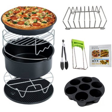 10-Piece, 7 Inch, Non-Stick, Dishwasher Safe, Perfect for Air Fryers, Black 5.2-5.8QT Air Fryer Accessories Set