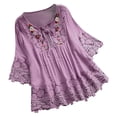 thumbnail image 2 of TIMIFIS Womens Round Neck Short 3/4 Sleeve Floral Print Asymmetric Hem Shirt Tops, 2 of 5