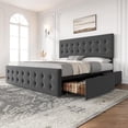 thumbnail image 1 of Bed Frame with 4 Storage Drawers and Adjustable Headboard, Upholstered Mattress Foundation with Skin-Frienly Linen, No Box Spring Needed, 1 of 9