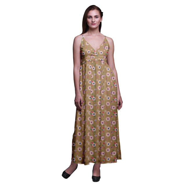 Bimba Robe Longue Maxi Bohème à Bretelles Sans Manches Imprimée Florale pour Femme-Xxx-Grand