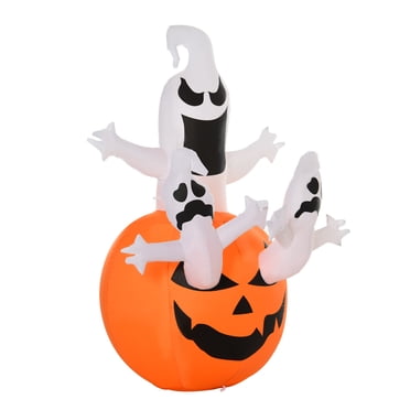 HOMCOM Citrouille Gonflable d'Halloween 6 Pieds Jack-O-Lantern Fantômes pour Jardin