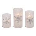thumbnail image 1 of Mark Feldstein & Associates Jeweled Snowflake Iced Glass Flameless Pillar Candles Assorted Set of 3, 1 of 4