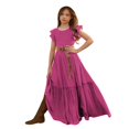 thumbnail image 1 of Kids Toddler Girls Spring/Summer Solid Ruffle Sleeveless Bohemian Princess Dress - Fashionable & Lightweight, 1 of 4