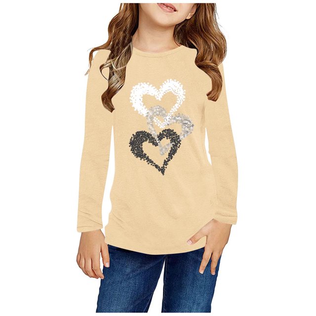 RXIRUCGD Chemises à Manches Longues pour Filles, Col Rond Mignon, Blouses Décontractées Élégantes (Beige, Taille : 4 Ans)