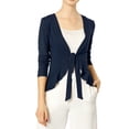 thumbnail image 2 of INSPIRE CHIC Women's Tie Front Long Sleeve Ruffled Hem Open Front Knit Cardigan L Blue, 2 of 8