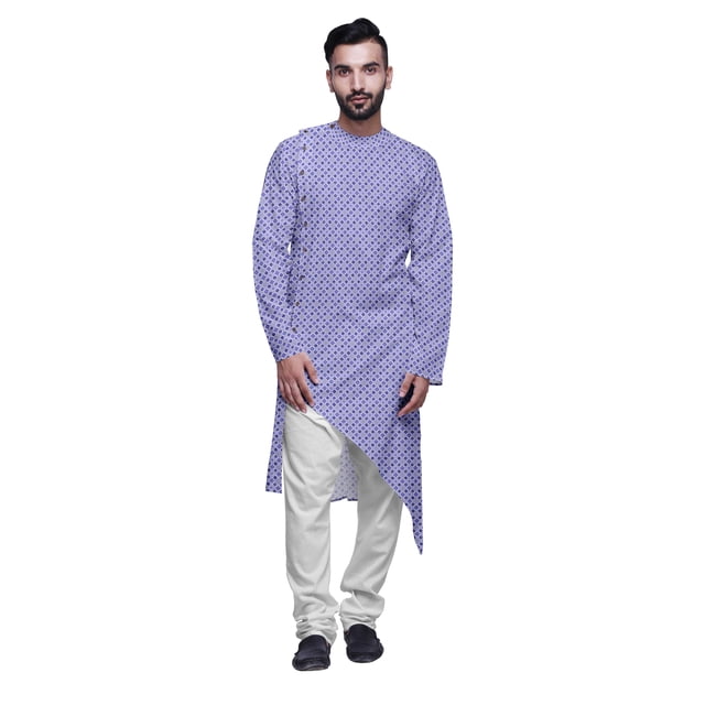 Atasi Printed Ethnic Kurta With White Churidar Pajama Set For Men Summer Wear