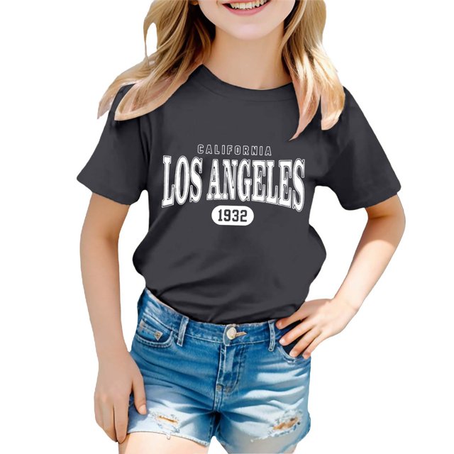 Camisole avec Soutien-Gorge, Mode Décontractée pour Enfants, Imprimé, Col Rond, Manches Courtes, T-Shirt Ample
