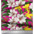 thumbnail image 3 of Soimoi Pink Poly Georgette Fabric Leaves & Lily Floral Print Sewing Fabric Yard 52 Inch Wide, 3 of 6