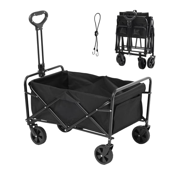 KFFKFF Compact Foldable Trolley, 2 cu.ft Utility Cart with All-Surface 5in Wheels, Robust Foldable Trolley Cart 220 lbs Load Capacity with Beverage Holders, Trolley for Camping,Shopping,Garden