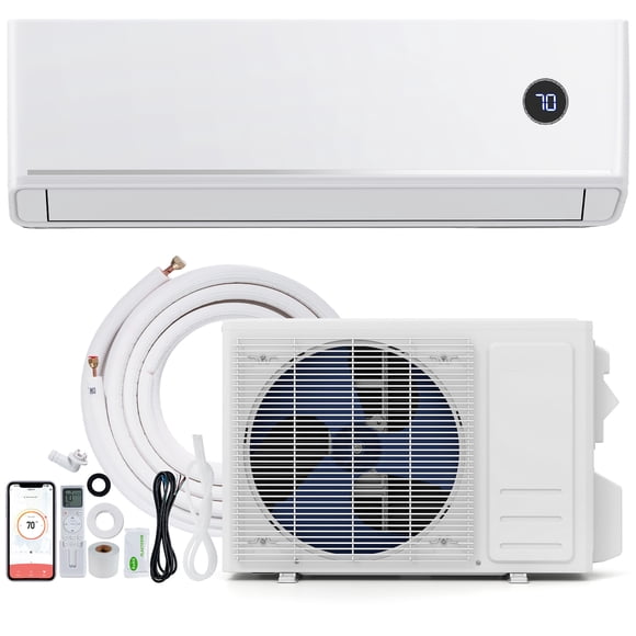 Gymax Climatiseur et Chauffage Mini-Split 18000 BTU 208/230 V 18,1 SEER2 avec Wi-Fi Blanc