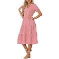 thumbnail image 4 of INSPIRE CHIC Robe à Carreaux pour Femme d'Été avec Volants, Col en V, Décor de Boutons, Midi Fluide, TG, Rouge, 4 of 6