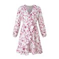 thumbnail image 5 of Pompotops Womens Casual V-Neck Bandage Long Sleeve Floral Print Ruffle Mini Dresses, 5 of 5
