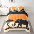 thumbnail image 2 of Elephant 7 Pcs Comforter Set Twin Size, Wild Animal Bedding For Kids Adults, Retro Jungle Tree Sheet Set Bed In A Bag Mid Century Sunset Bird Bed Set, 2 of 5