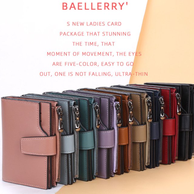 pitrice Fashion Women Wallets Solid Color PU Short Design Card Holder Zipper Hasp Purse Simple Style Handbag Coin Keys Bag Gray