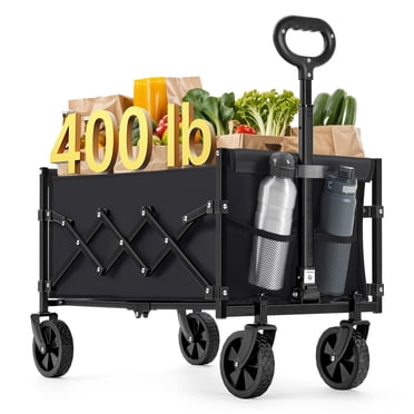 Collapsible Wagon Cart, Portable Utility Wagon for Camping, 400 lb, Beach, Picnic, Shopping, Sports, and Grocery Transport, Outdoor, Yard, Black