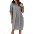 thumbnail image 2 of Robes en Coton et Lin Grande Taille pour Femmes à Manches Courtes d'Été, Robe Midi Plissée avec Poches, 2 of 6